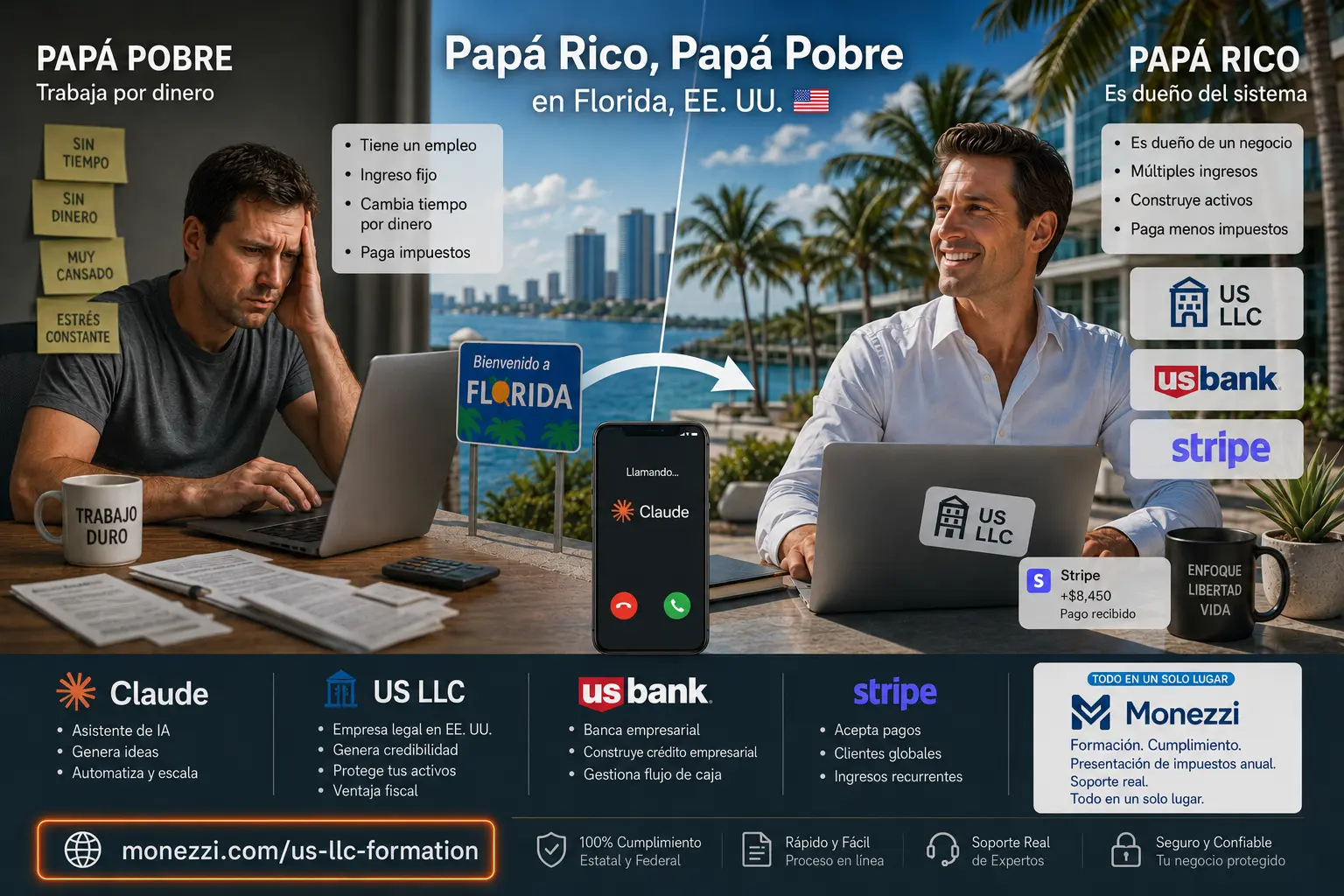 Cinco flujos de ingreso de una sola habilidad, dentro de una LLC de Florida procesando por Stripe