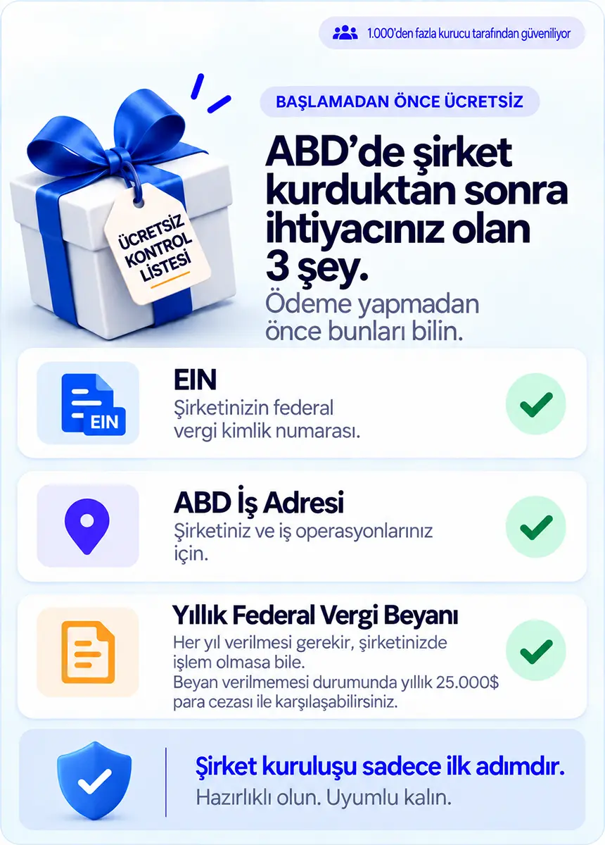 US LLC paketinize dahil olan her şey. Görsel kontrol listesi.